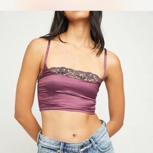 Free People Burgundy Satin Lace Top